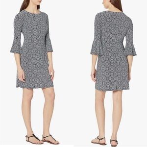 Elegant Blue and  White Patterned Dress